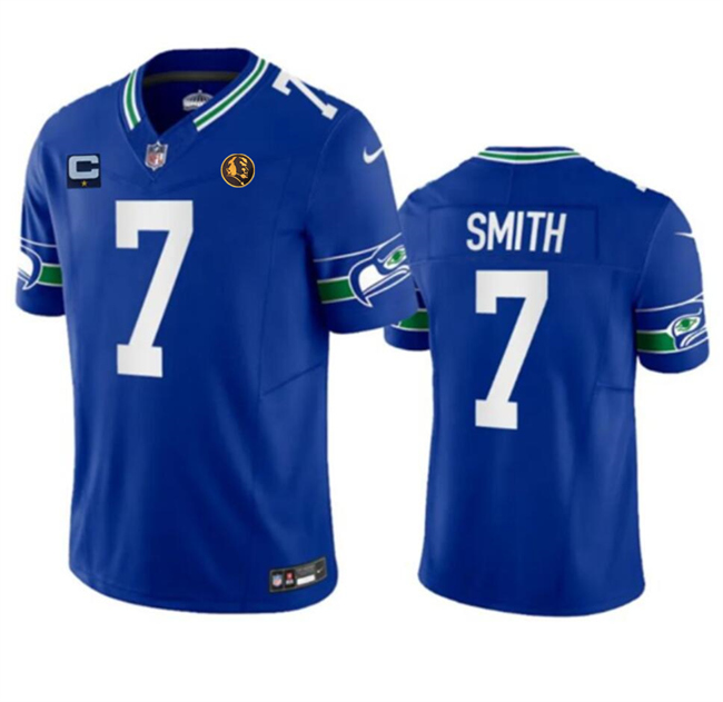 Seattle Seahawks #7 Geno Smith Blue 2023 F.U.S.E. Throwback With 1-Star C Patch And John Madden Patch Vapor Limited Stitched Jersey - Zenithce
