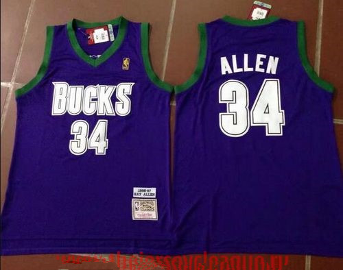 Milwaukee Bucks #34 Ray Allen Purple Hardwood Classics Soul Swingman Throwback Jersey - Zenithce