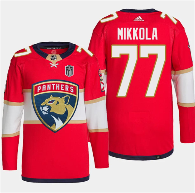 Florida Panthers #77 Niko Mikkola Red 2024 Stanley Cup Final Patch Stitched Jersey - Zenithce