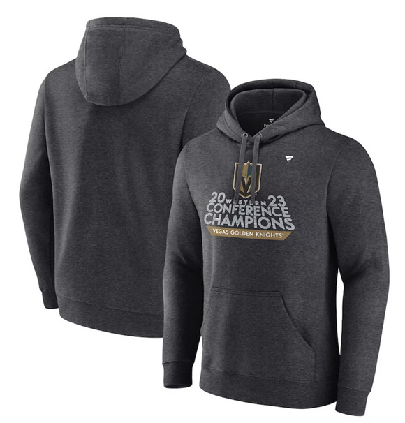 Vegas Golden Knights Heather Charcoal 2023 Western Conference Champions Locker Room Pullover Hoodie - Zenithce