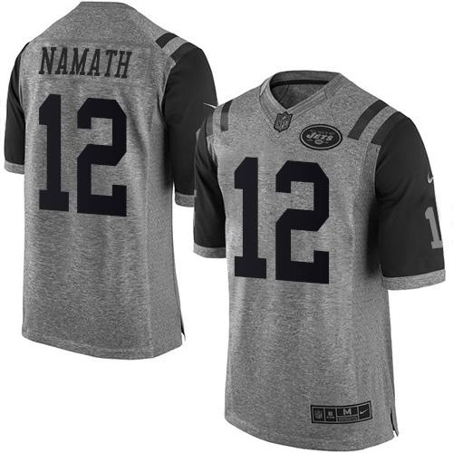 Jets #12 Joe Namath Gray Stitched Limited Gridiron Gray Nike Jersey - Zenithce