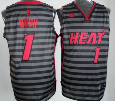 Miami Heats #1 Chris Bosh Gray With Black Pinstripe Jersey - Zenithce