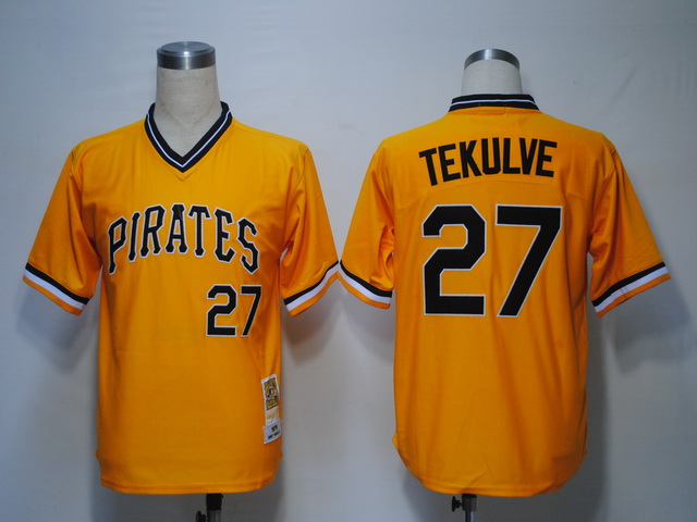Mitchell And Ness Pirates #27 Kent Tekulve Yellow Throwback Stitched Jersey - Zenithce