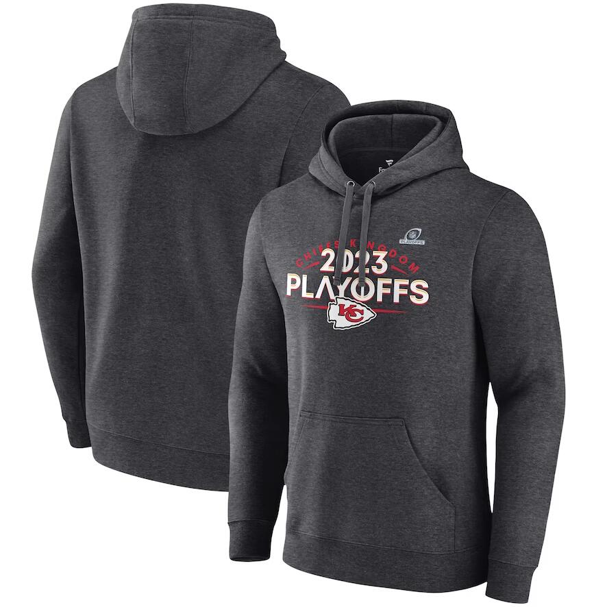 Kansas City Chiefs Heather Charcoal 2023 Playoffs Fleece Pullover Hoodie - Zenithce