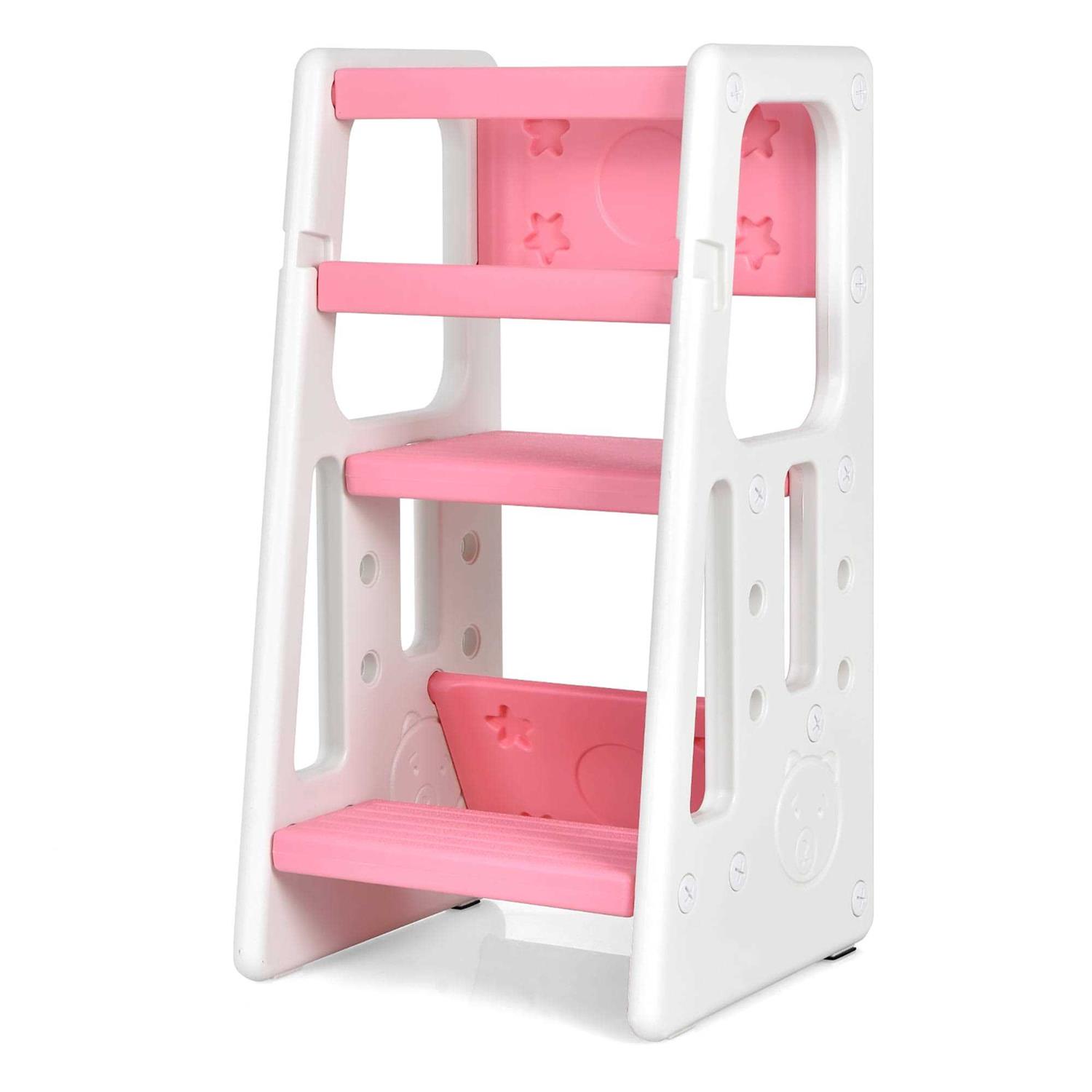 Costway Kids Kitchen Step Stool with Double Safety Rails Toddler Learning Stool - Zenithce