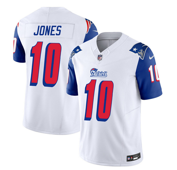 New England Patriots #10 Mac Jones White Blue 2023 F.U.S.E. Vapor Limited Stitched Jersey - Zenithce