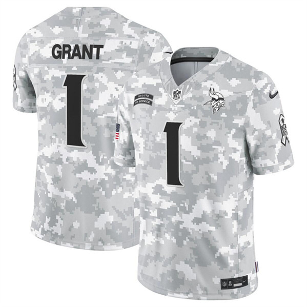 Minnesota Vikings #1 Bud Grant Arctic Camo 2024 F.U.S.E. Salute To Service Limited Stitched Jersey - Zenithce