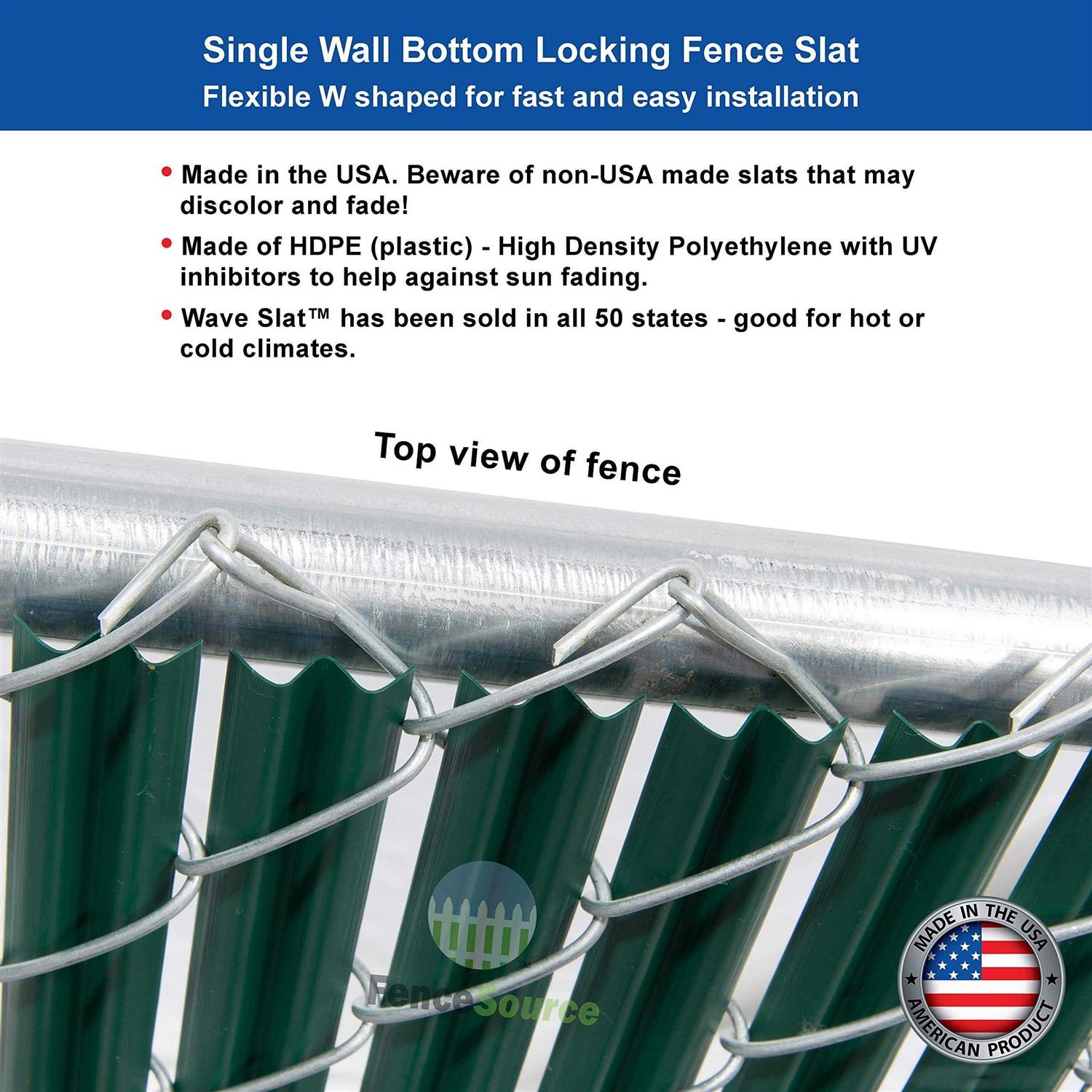 Fencesource Wave Slat Single Wall Bottom Locking Privacy Slat for 4 5 6 7 and 8 Chain Link Fence - Zenithce
