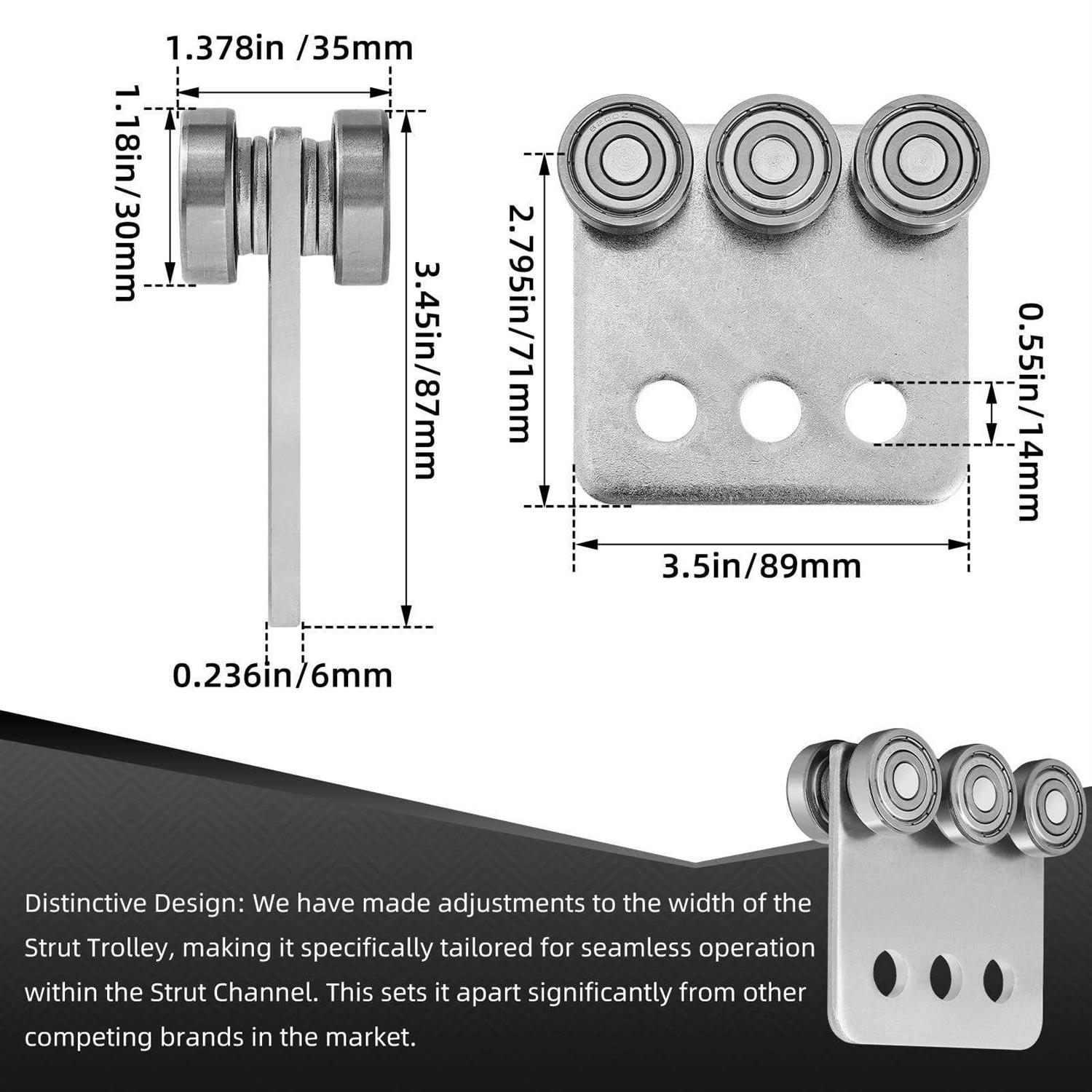 SKTREX 2pcs 4 Wheel Trolley Assembly Rollers Four Bearing Trolley Assembly for 1-58 Wide and All 1-58 or Taller Strut Channel - Zenithce