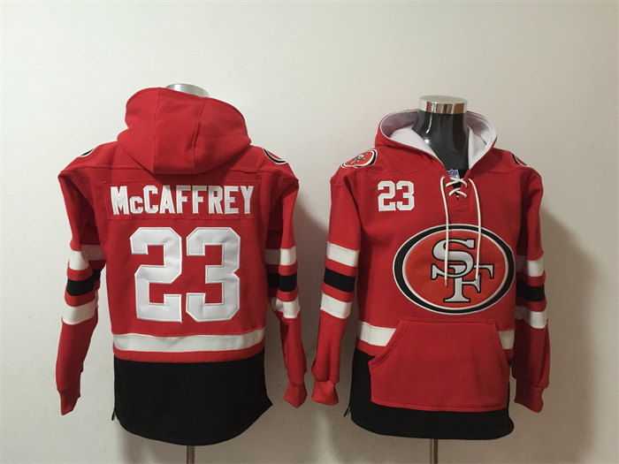 San Francisco 49ers #23 Christian McCaffrey Red Black Ageless Must-Have Lace-Up Pullover Hoodie - Zenithce