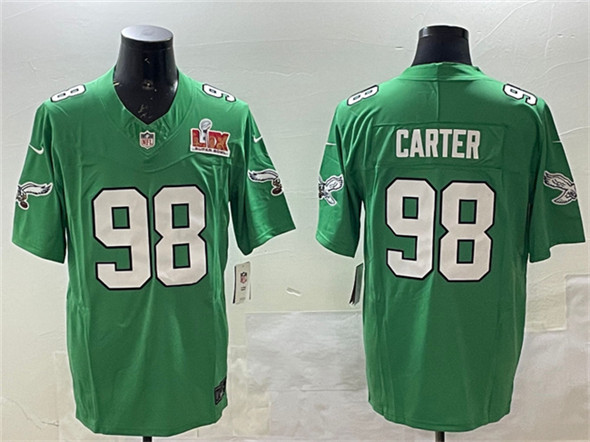 Philadelphia Eagles #98 Jalen Carter Green 2025 Super Bowl LIX Patch F.U.S.E. Throwback Vapor Untouchable Limited Stitched Jersey - Zenithce