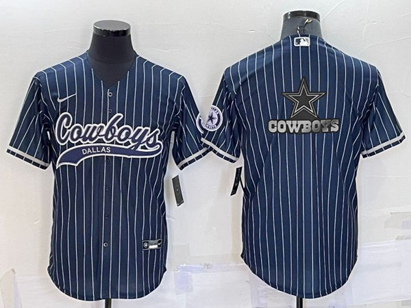 Dallas Cowboys Navy Team Big Logo With Patch Cool Base Stitched Baseball Jersey - Zenithce