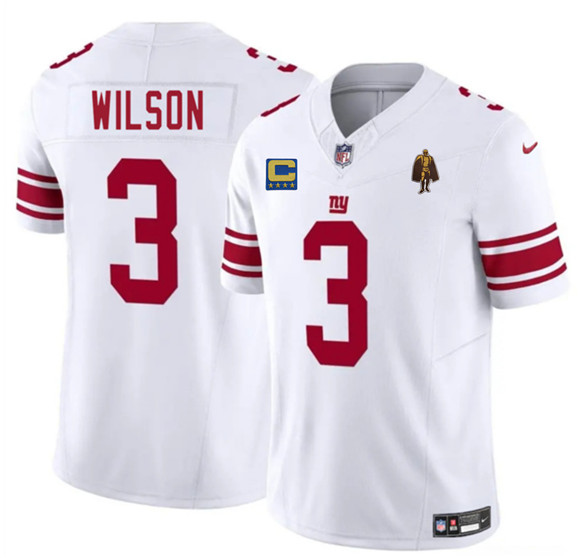 New York Giants #3 Russell Wilson White 2025 F.U.S.E. With 4-star C Patch And Walter Payton Patch Vapor Untouchable Limited Stitched Jersey - Zenithce