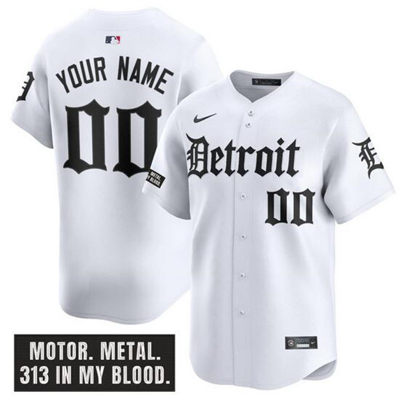 Detroit Tigers Custom White 'Motor Gothic Edition' Vapor Premier Limited Stitched Jersey - Zenithce