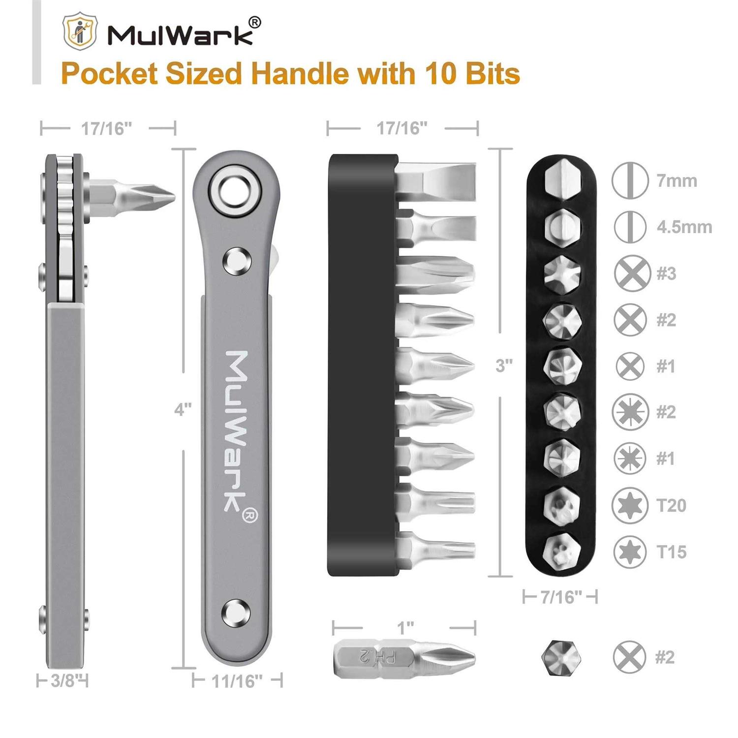 MulWark 1/4 Low Profile Mini Ratchet Wrench Close Quarters Screwdriver Set with High Torque - Zenithce