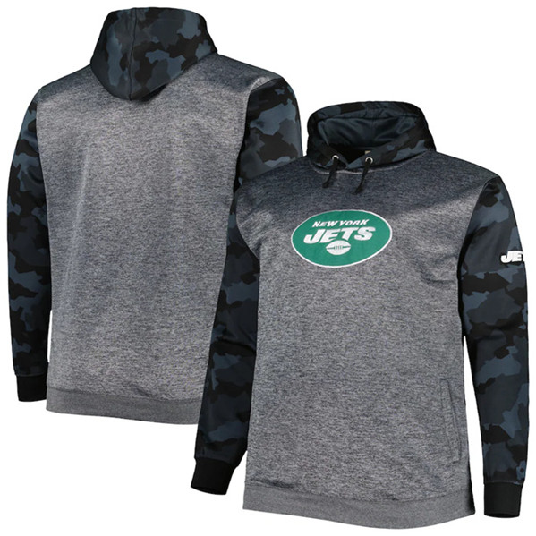 New York Jets Heather Charcoal Big Tall Camo Pullover Hoodie - Zenithce