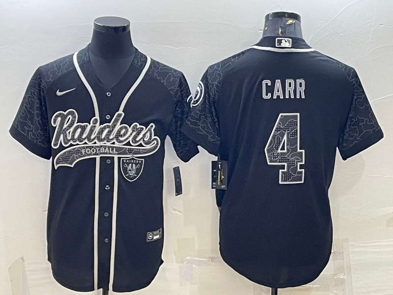 Las Vegas Raiders #4 Derek Carr Black Reflective With Patch Cool Base Stitched Baseball Jersey - Zenithce