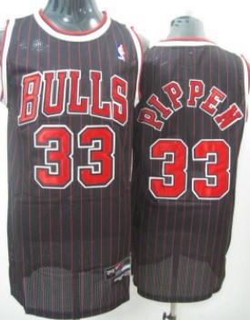 Chicago Bulls #33 Scottie Pippen Black Pinstripe Swingman Jersey - Zenithce