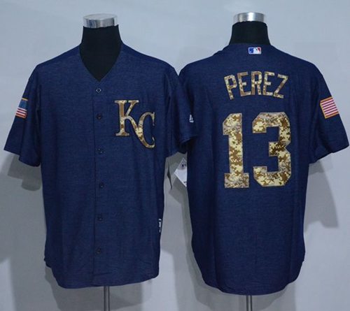 Royals #13 Salvador Perez Denim Blue Salute To Service Stitched Jersey - Zenithce