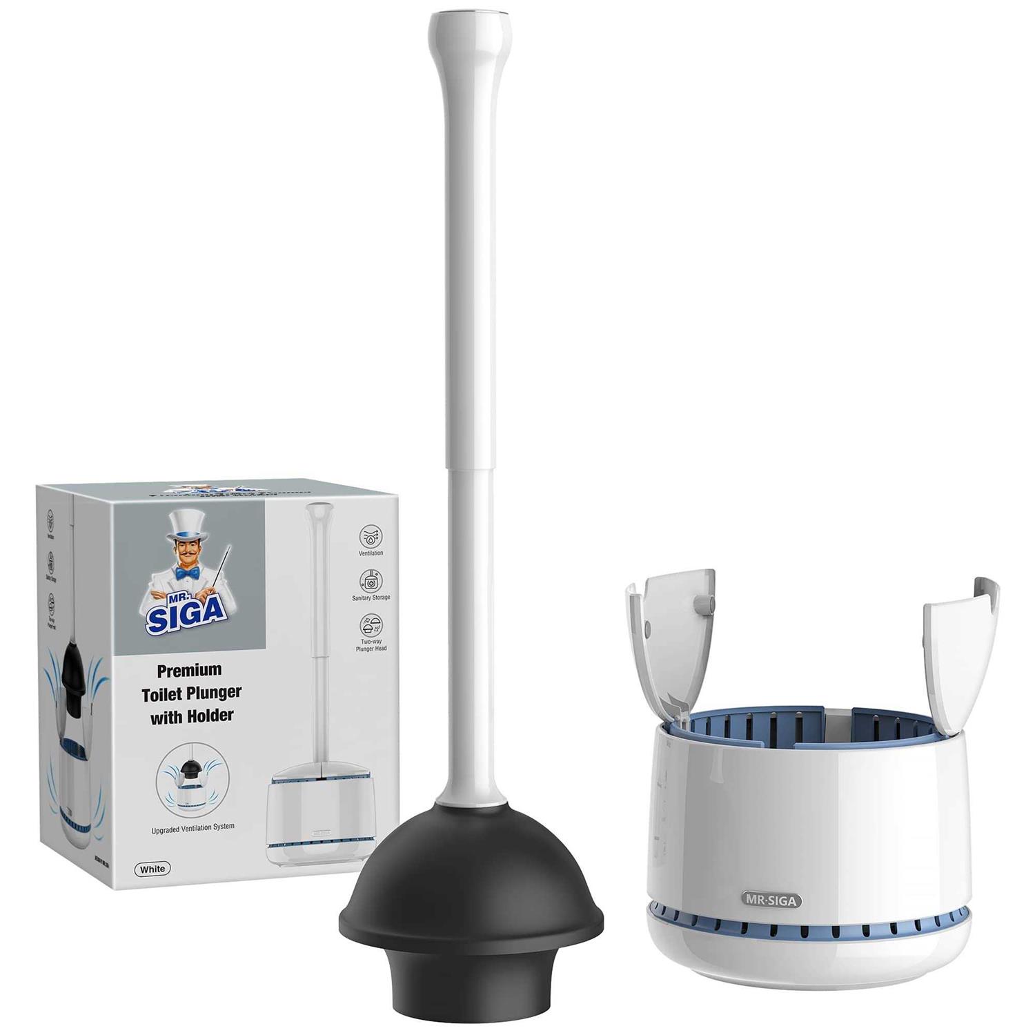 Mr.siga Toilet Plunger with Holder, Heavy Duty Toilet Plunger and Holder Combo for Bathroom Cleaning - Zenithce