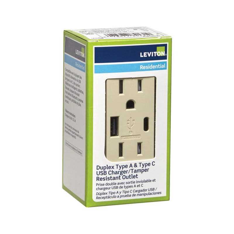 Leviton 15 Amp Decora Type A and C USB Charger Tamper-Resistant Outlet T5633-W - Zenithce