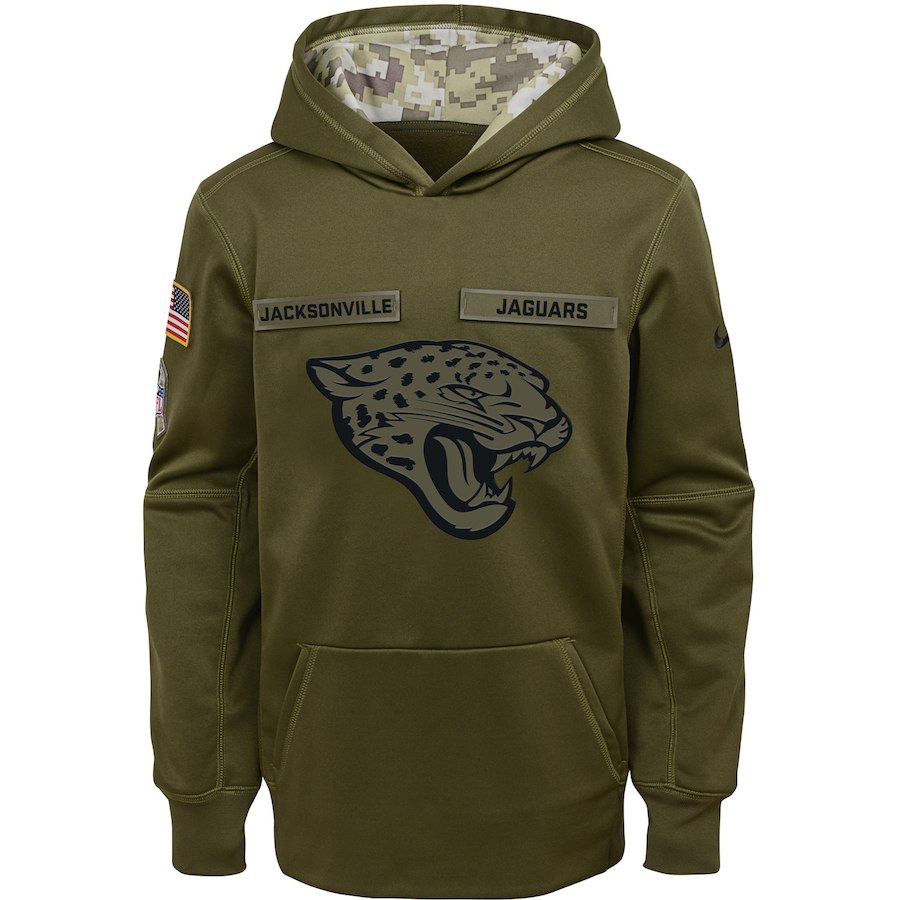 Youth Jacksonville Jaguars Olive Salute To Service Pullover Performance NFL Hoodie - Zenithce