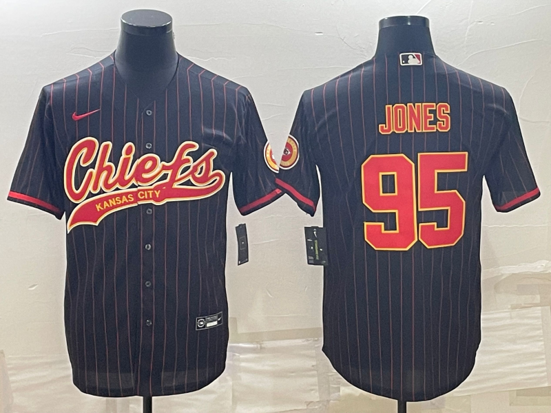 Kansas City Chiefs #95 Chris Jones Black With Patch Cool Base Stitched Baseball Jersey - Zenithce