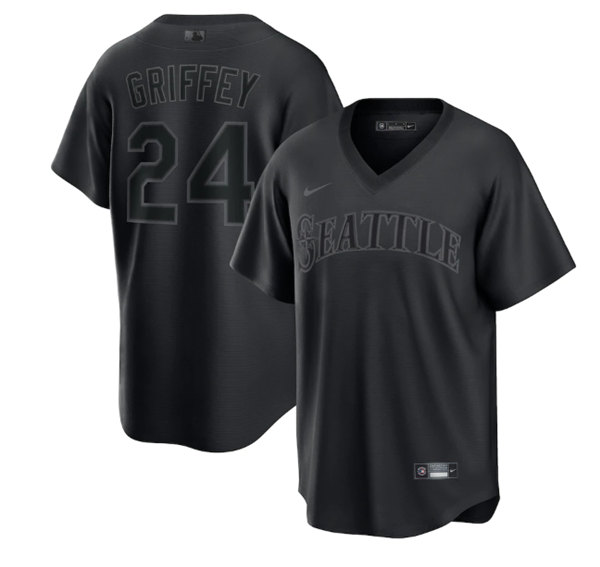 Seattle Mariners #24 Ken Griffey Jr. Black Pitch Black Fashion Replica Stitched Jersey - Zenithce