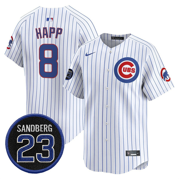 Chicago Cubs #8 lan Happ White Pinstripe 'Ryne Sandberg Tribute' Vapor Limited V2 Stitched Jersey - Zenithce