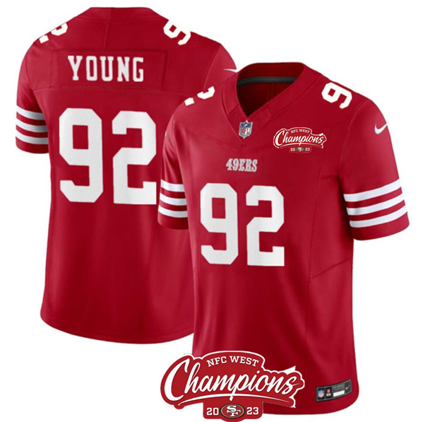 San Francisco 49ers #92 Chase Young Red 2023 F.U.S.E. NFC West Champions Patch Stitched Jersey - Zenithce