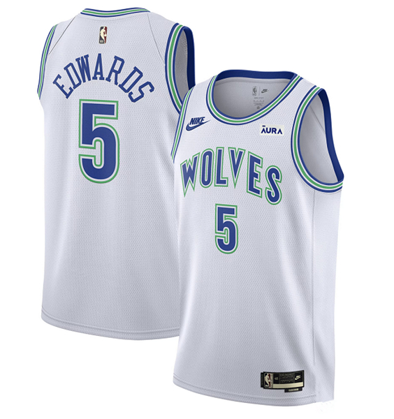 Minnesota Timberwolves #5 Anthony Edwards White 2023-24 Classic Edition Stitched Jersey - Zenithce
