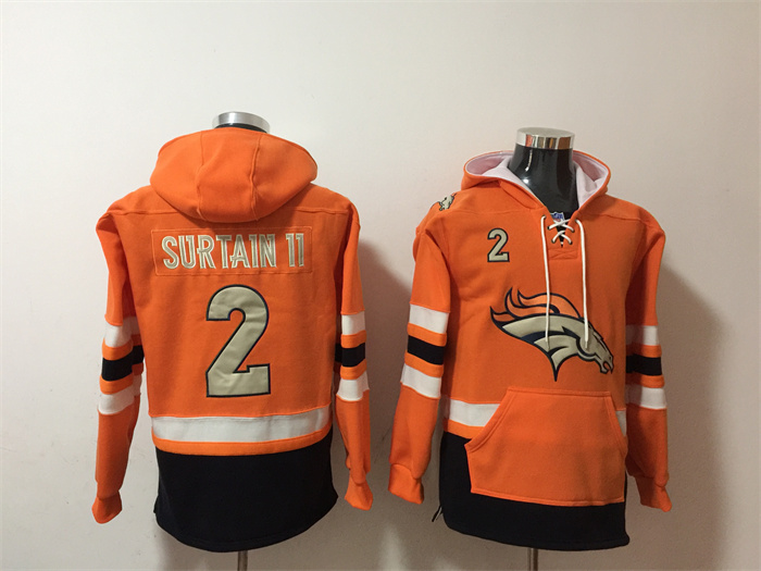 Denver Broncos #2 Patrick Surtain II Orange Ageless Must-Have Lace-Up Pullover Hoodie - Zenithce