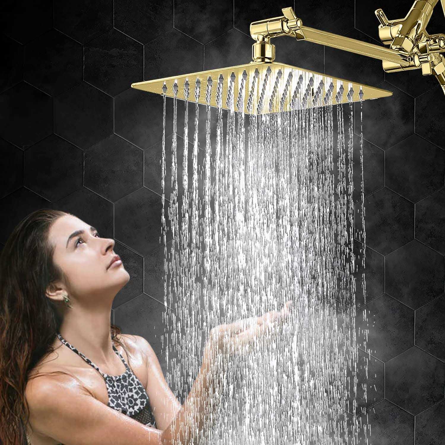 G-promise All Metal Dual Square Shower Head Combo 8 inch Rain Shower Head - Zenithce