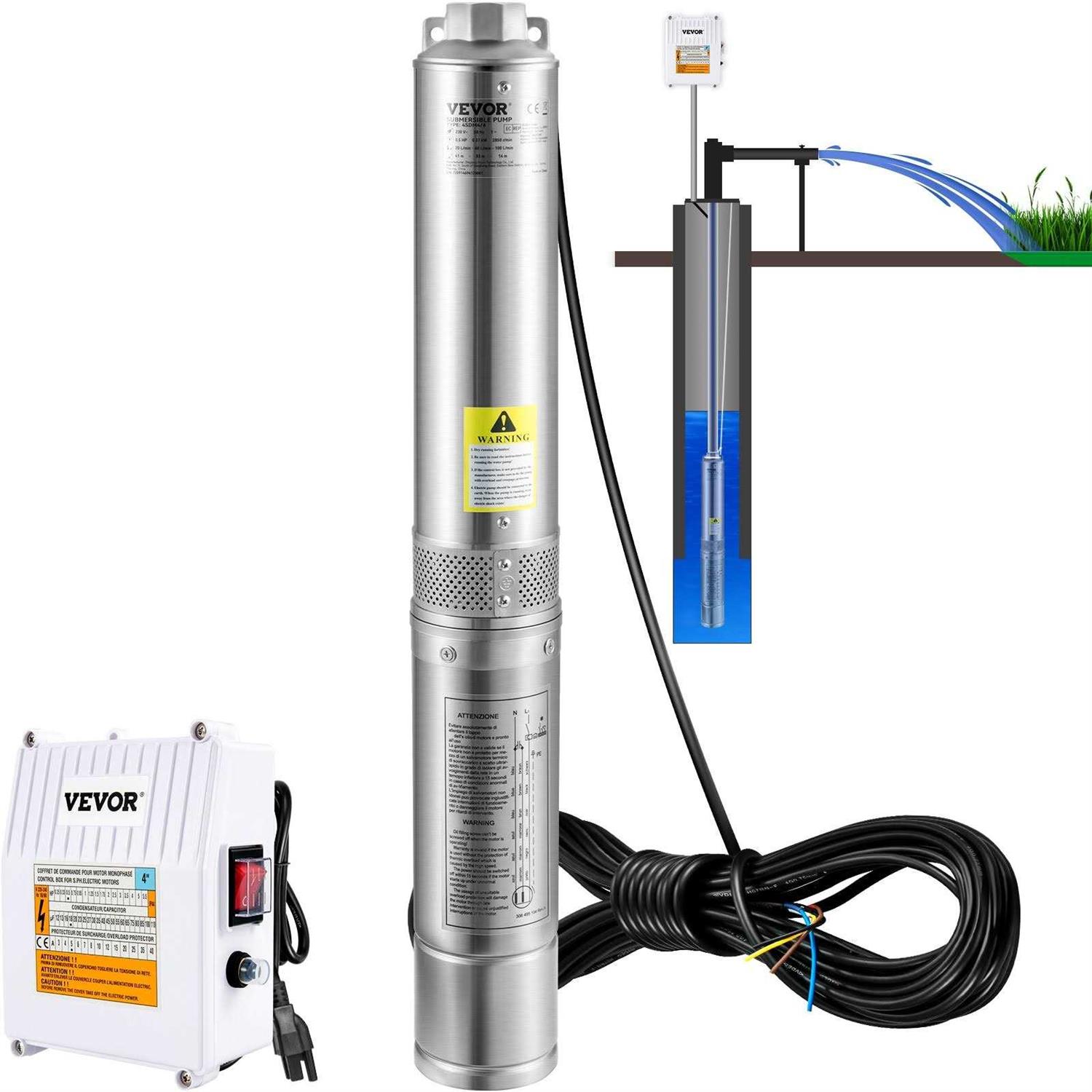 VEVOR Deep Well Submersible Pump 230V/60Hz 37GPM Head - Zenithce