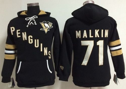 Pittsburgh Penguins #71 Evgeni Malkin Black Women's Old Time Heidi NHL Hoodie - Zenithce