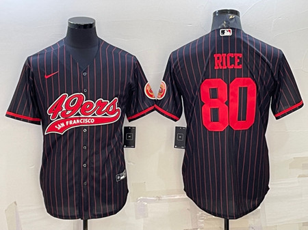 San Francisco 49ers #80 Jerry Rice Black With Patch Cool Base Stitched Baseball Jersey - Zenithce