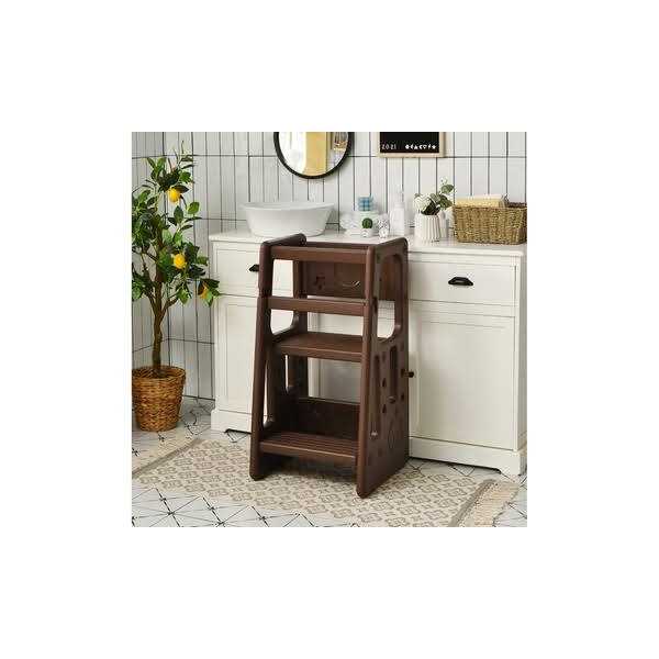 Costway Kids Kitchen Step Stool with Double Safety Rails Toddler Learning Stool - Zenithce