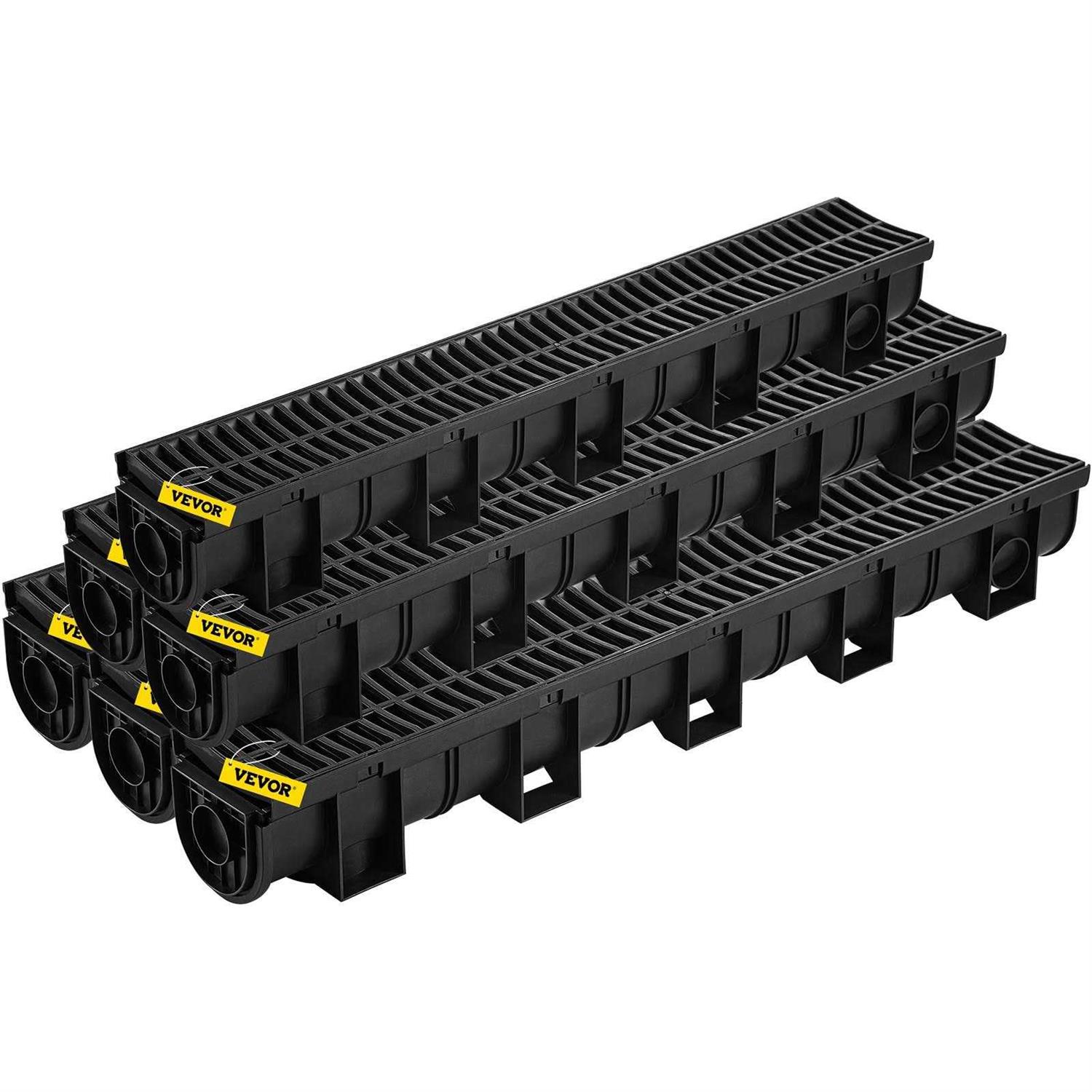 VEVOR Trench Drain System Channel Drain with Metal Grate 5.9×5.1 3×39 Trench Drain Grate with 3 End Caps Driveway-3 Pack PSBXGM100100387N0V0 - Zenithce
