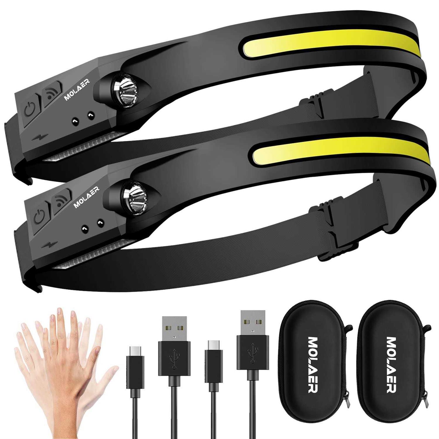 LED Headlamp Rechargeable 1200 Lumen Super Bright Headlamp Flashlight 270° Wide Beam LED Headlamps with Red Taillight - Zenithce