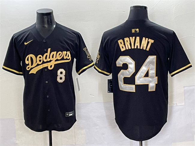 Los Angeles Dodgers Front #8 Back #24 Kobe Bryant Black Gold Limited Stitched Jersey - Zenithce