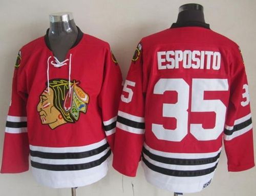Blackhawks #35 Tony Esposito Red CCM Throwback Stitched Jersey - Zenithce