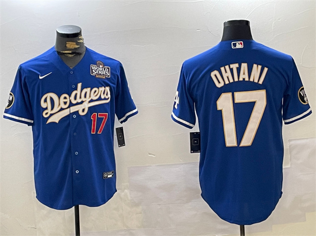 Los Angeles Dodgers #17 Shohei Ohtani Blue 2024 World Series Vin Patch Cool Base Stitched Jersey - Zenithce