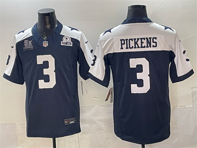 Dallas Cowboys #3 George pickens Navy F.U.S.E. With 5x Super Bowl Champions Established In 1960 Patch Thanksgiving Vapor Limited Stitched Jersey - Zenithce