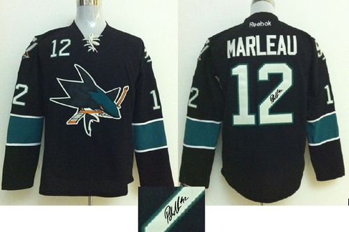 Sharks #12 Patrick Marleau Black Autographed Stitched Jersey - Zenithce