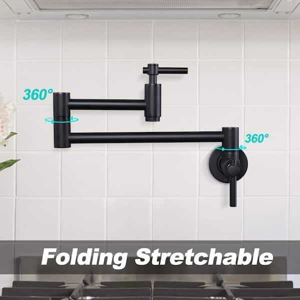 WOWOW Pot Filler Faucet for Both Hot Cold Water Folding Kitchen Faucet Black Wall Mount Commercial Restaurant Faucet Lead-Free Faucets Brass 3 - Zenithce
