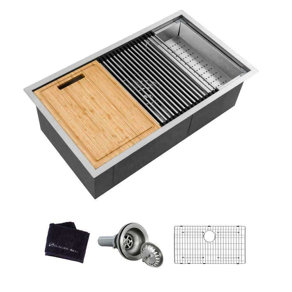 Glacier Bay All-in-One Undermount Stainless Steel Single Bowl Kitchen Workstation Sink with Accessories Kit - Zenithce