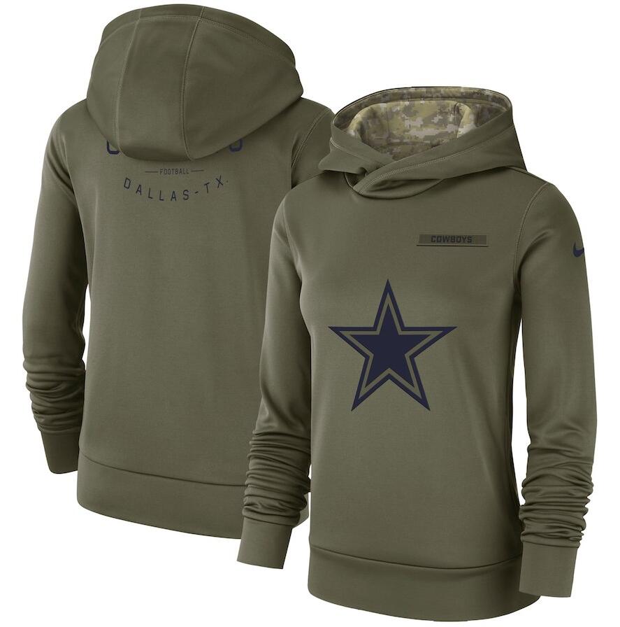 Women's Dallas Cowboys Olive Salute To Service Team Logo Performance Pullover NFL Hoodie - Zenithce