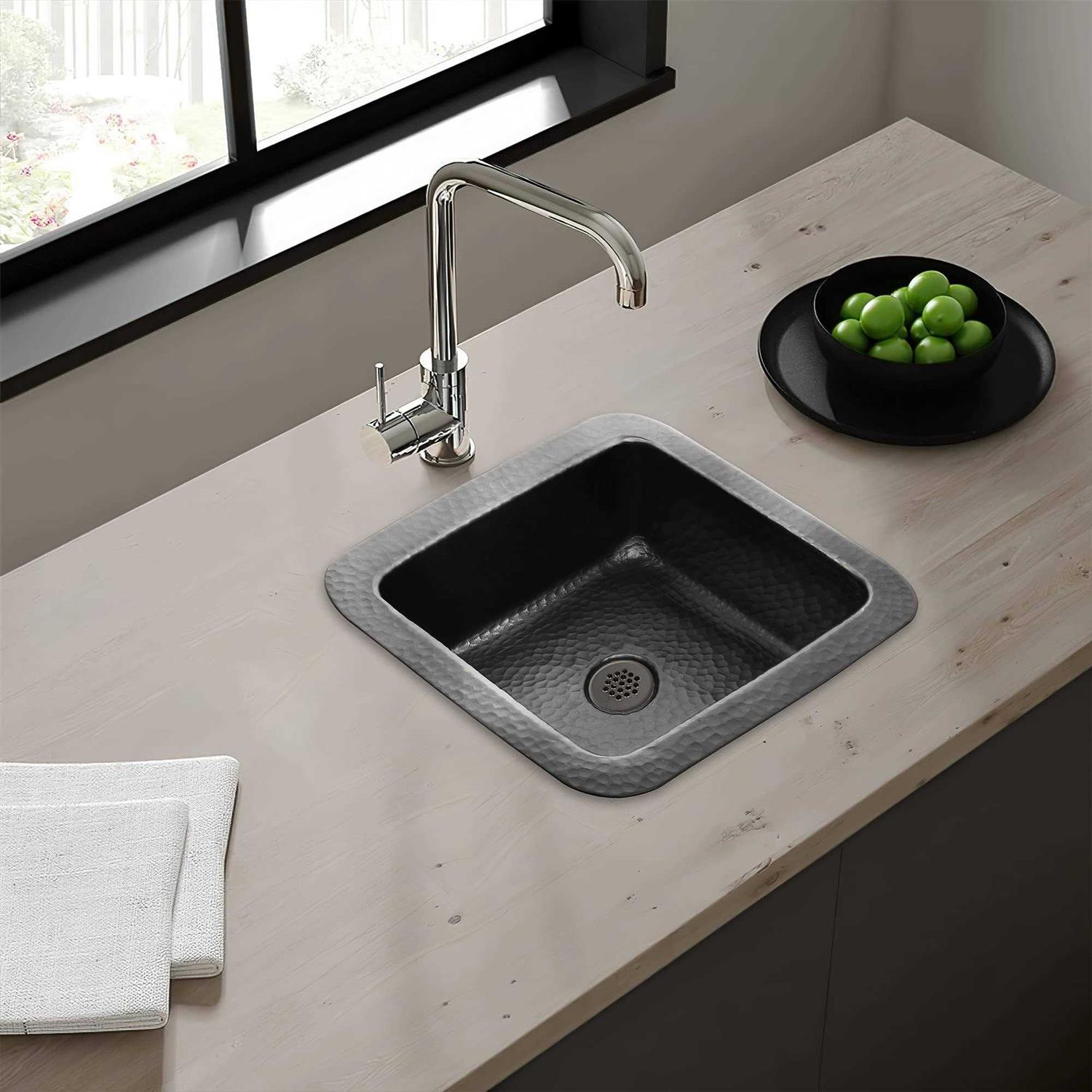 Monarch Abode 19103 Matte Black Hand Hammered Oval Drop-In Bathroom Sink - Zenithce