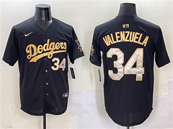 Los Angeles Dodgers #34 Fernando Valenzuela Black Gold Limited Stitched Jersey - Zenithce