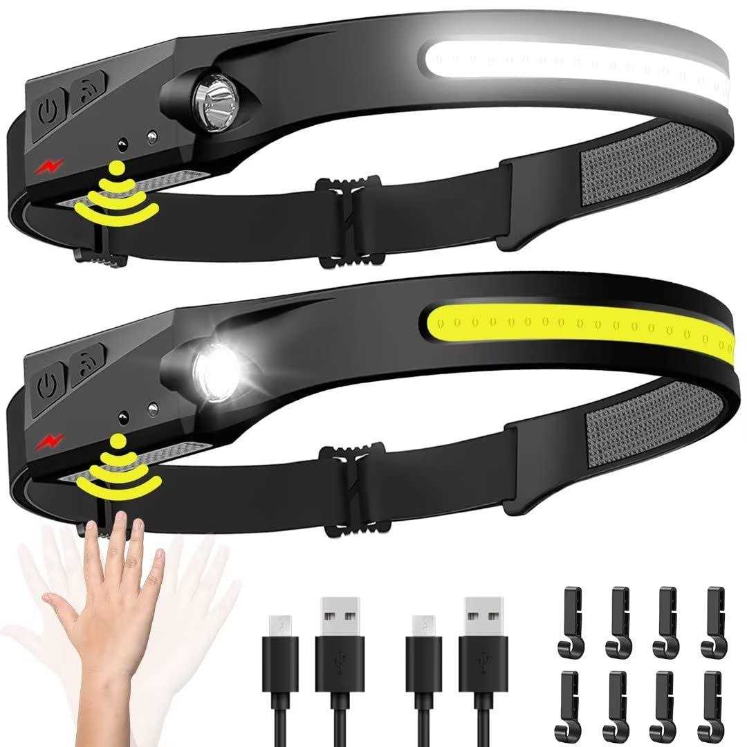Headlamp Rechargeable 230° Wide Beam Head Lamp LED with Motion Sensor for Adults - Zenithce